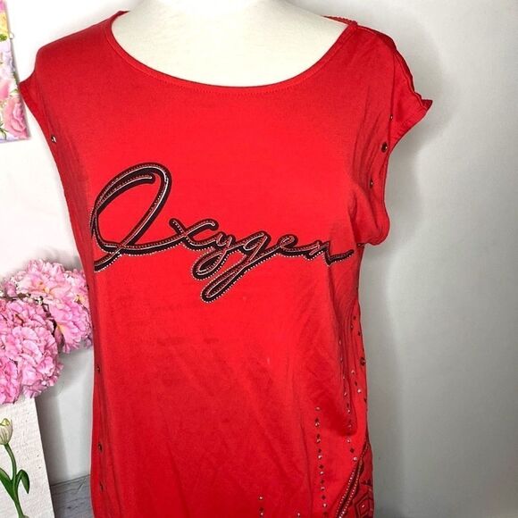 🌷OXYGEN🌷RED Rhinestone Beaded Short Sleeve Dress - Picture 5 of 13